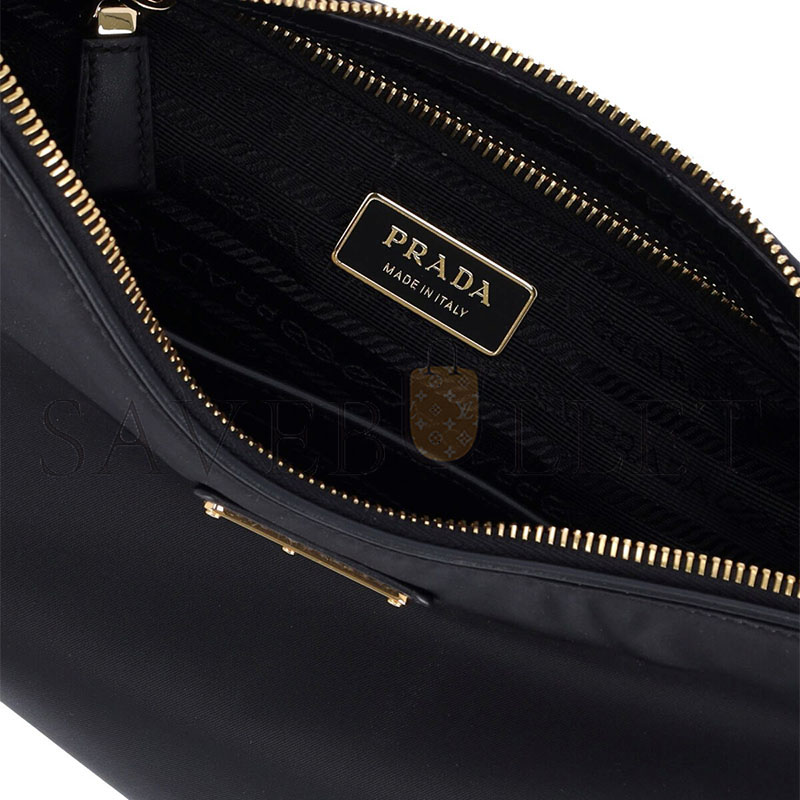 PRADA BLACK AIMÉE LARGE RE-NYLON AND LEATHER SHOULDER BAG WITH PADLOCK 1BC232 (34*19.5*10cm)